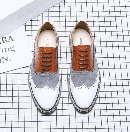 Men Vintage Casual Leather Brogue Shoes Lace Up Casual Shoes Dress Shoes Brogue Shoes Spring  Classic Male Casual F108