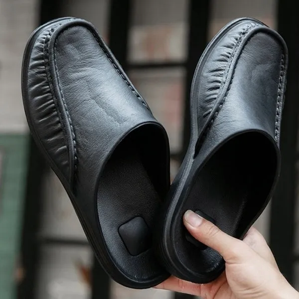 Men's Fashion Non-slip Leather Slippers Casual Slippers Outdoor Shoes