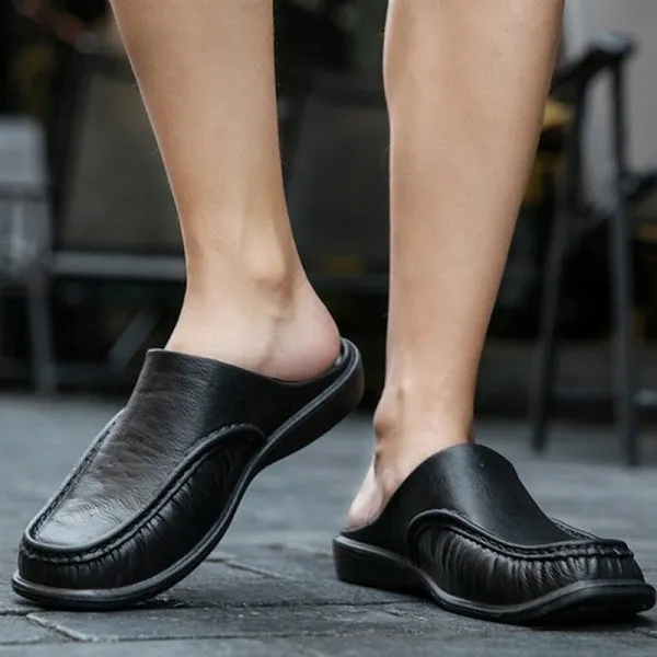 Men's Fashion Non-slip Leather Slippers Casual Slippers Outdoor Shoes