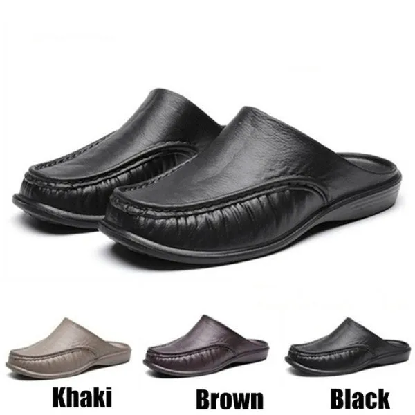 Men's Fashion Non-slip Leather Slippers Casual Slippers Outdoor Shoes