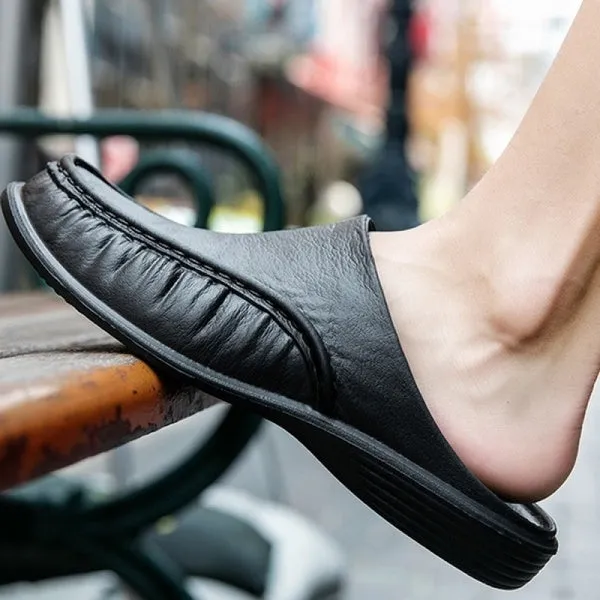 Men's Fashion Non-slip Leather Slippers Casual Slippers Outdoor Shoes