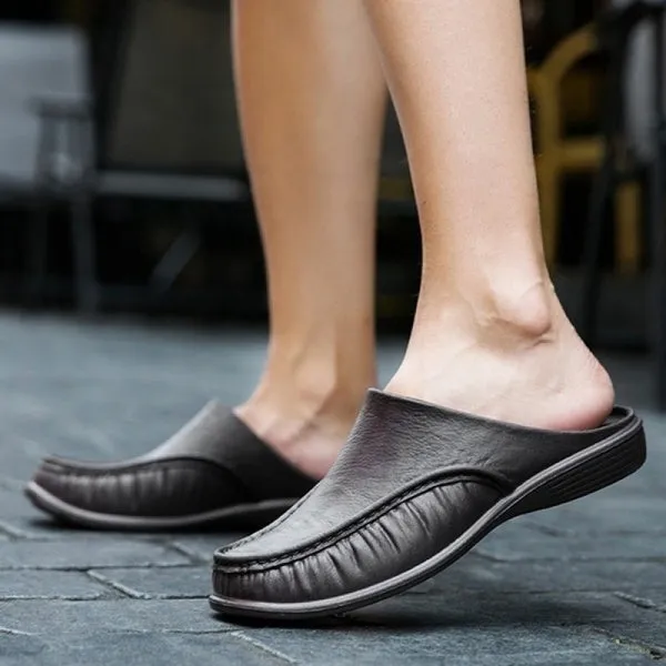 Men's Fashion Non-slip Leather Slippers Casual Slippers Outdoor Shoes