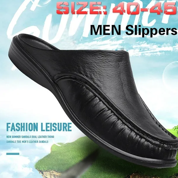 Men's Fashion Non-slip Leather Slippers Casual Slippers Outdoor Shoes