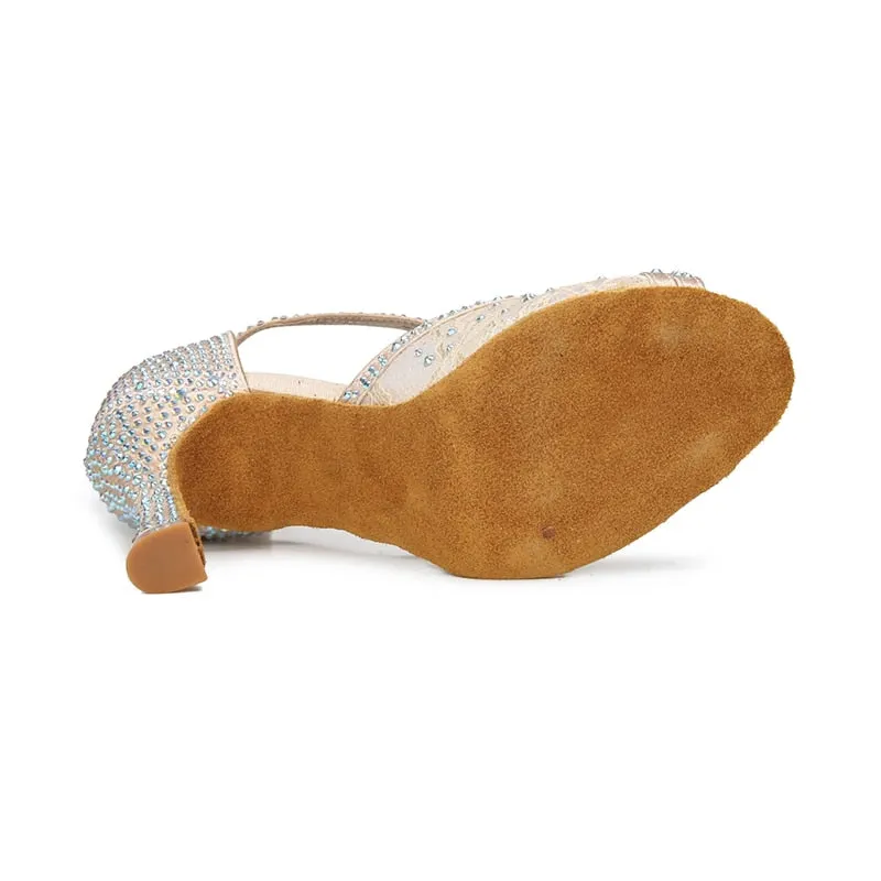 Mesh Breathable Latin Dance Shoes Women&#39;s High Heel Diamond 2023 Summer Sandals Indoor Soft Bottom Jazz Tango Sasa Free Shipping