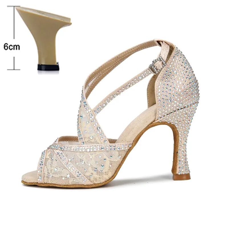 Mesh Breathable Latin Dance Shoes Women&#39;s High Heel Diamond 2023 Summer Sandals Indoor Soft Bottom Jazz Tango Sasa Free Shipping