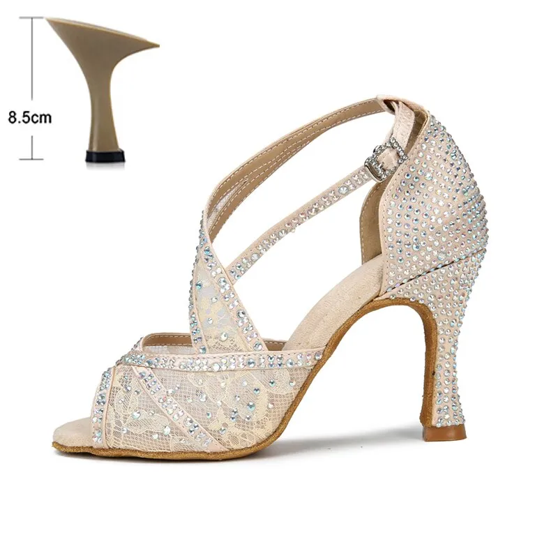 Mesh Breathable Latin Dance Shoes Women&#39;s High Heel Diamond 2023 Summer Sandals Indoor Soft Bottom Jazz Tango Sasa Free Shipping