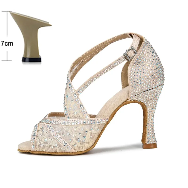 Mesh Breathable Latin Dance Shoes Women&#39;s High Heel Diamond 2023 Summer Sandals Indoor Soft Bottom Jazz Tango Sasa Free Shipping