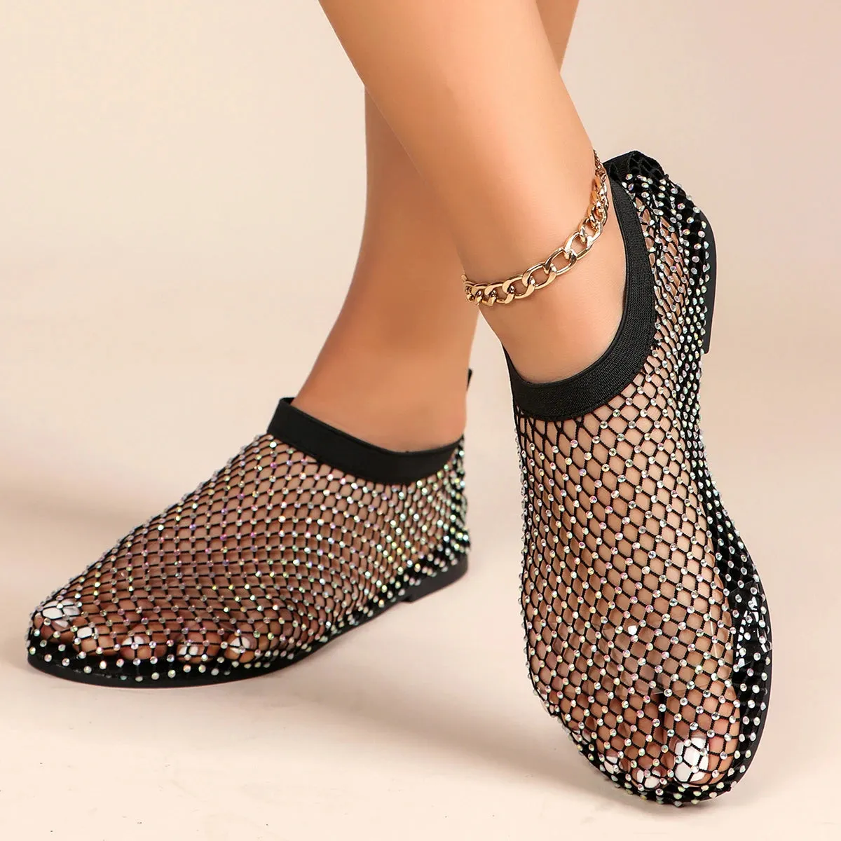 Midnight Mesh Jewel Flats