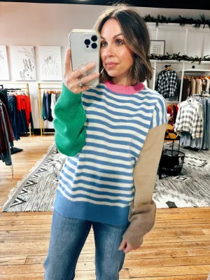 Mindi Blue/White Blocked Sweater