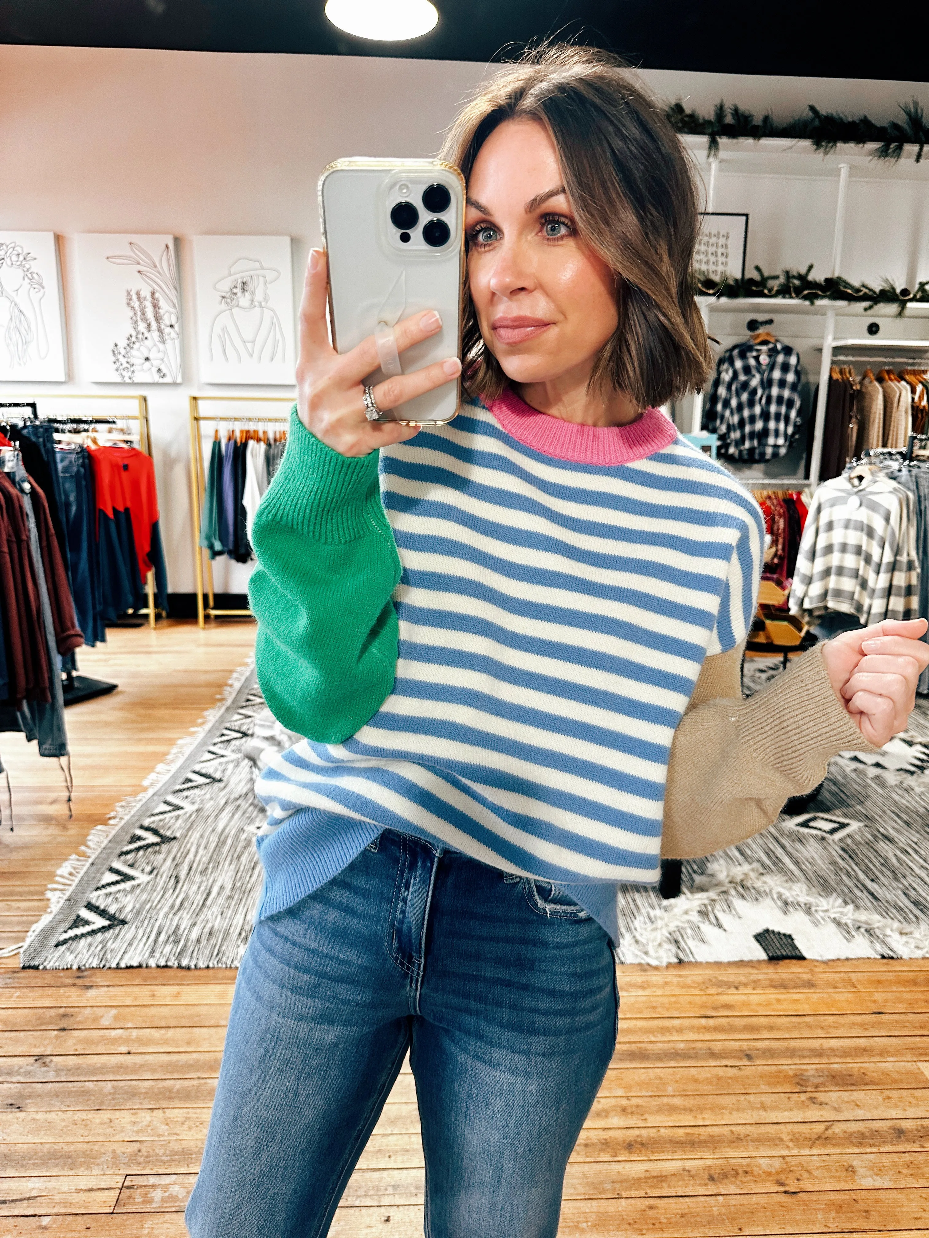 Mindi Blue/White Blocked Sweater