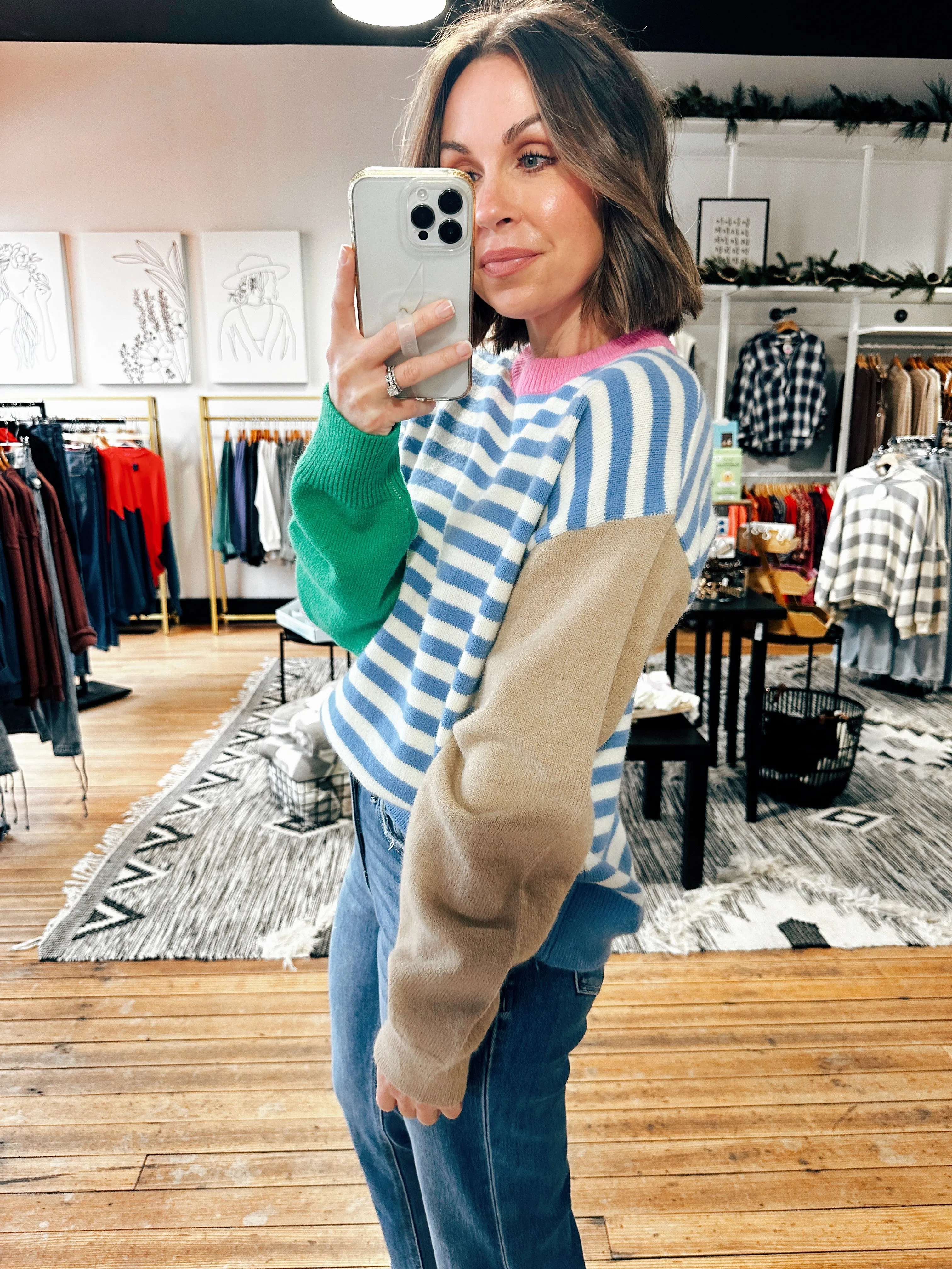 Mindi Blue/White Blocked Sweater