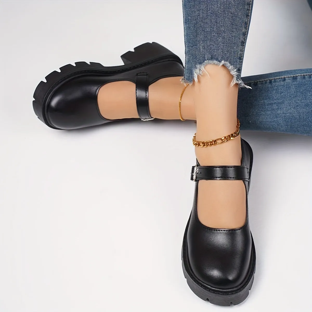 Minimalist Black Mary Jane Flats – Classic Round Toe Slip-On Shoes