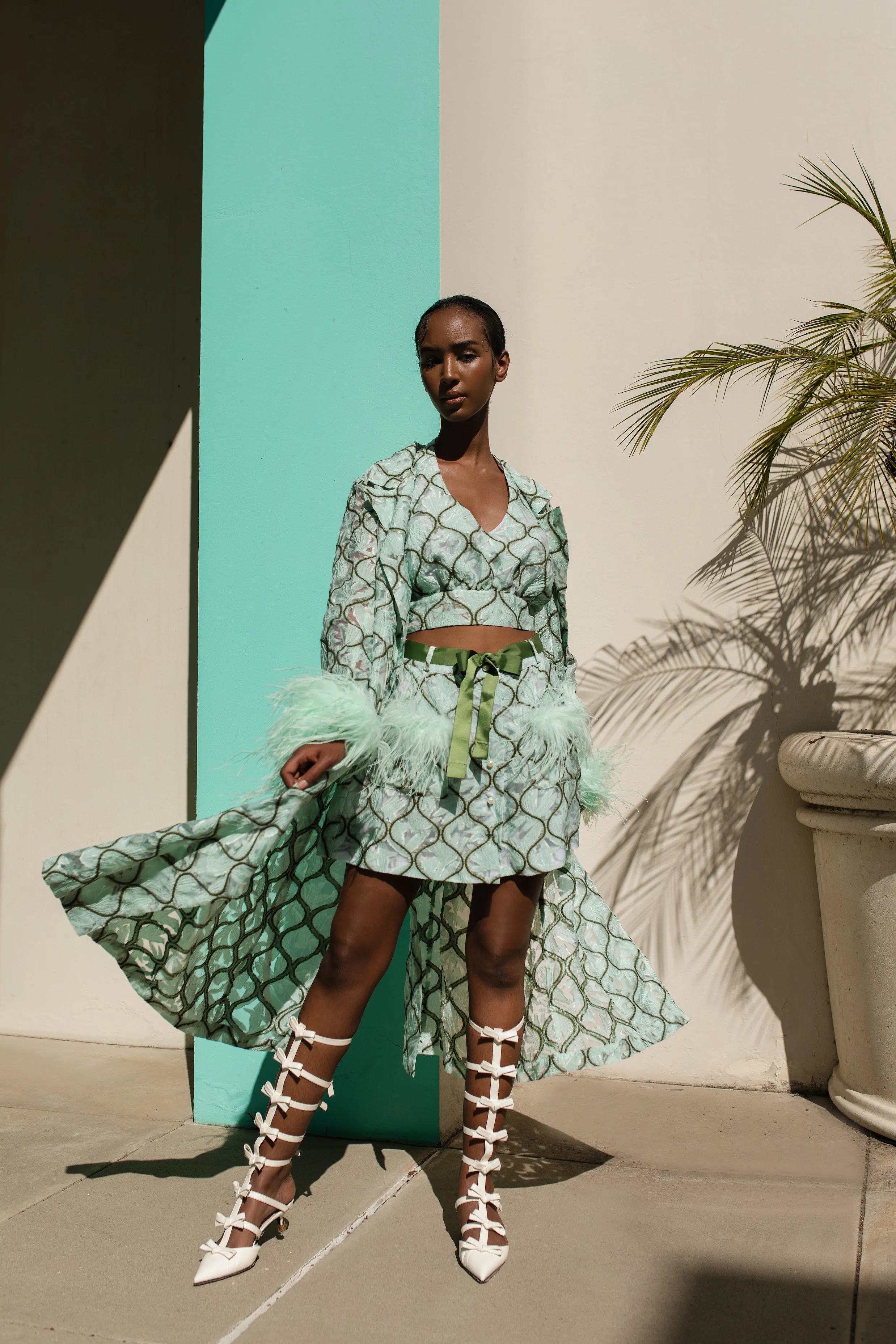 Mint Skirt With Feathers