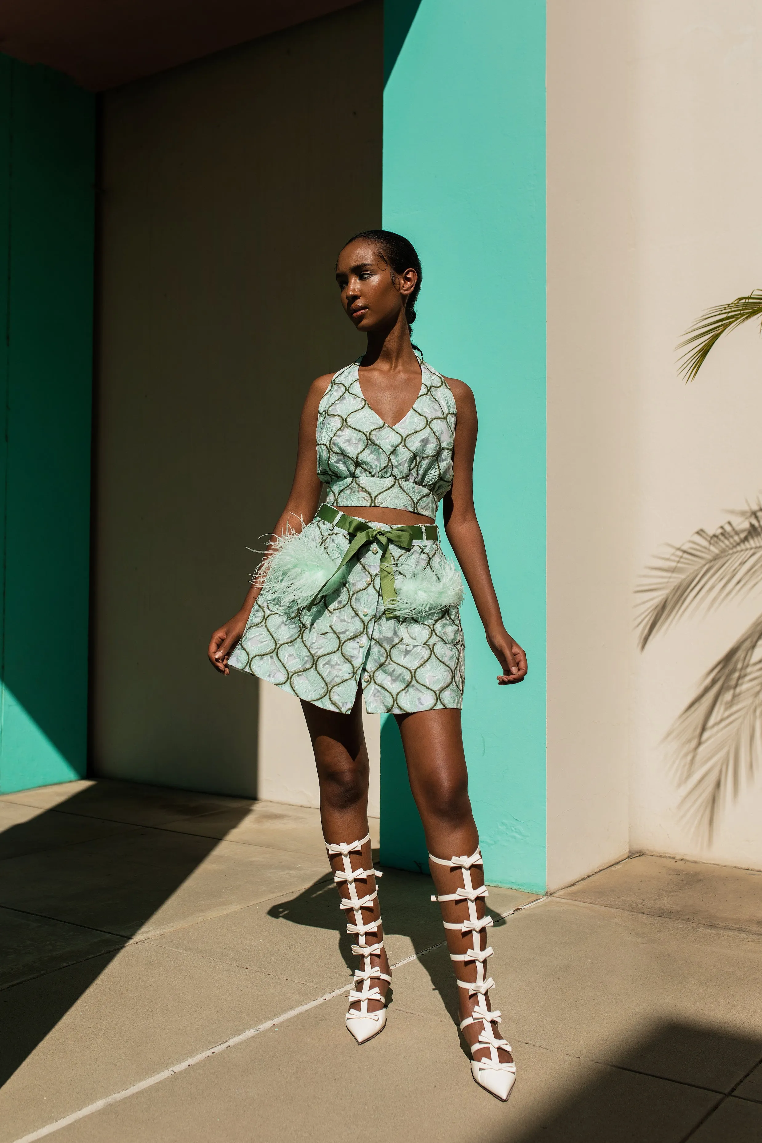 Mint Skirt With Feathers
