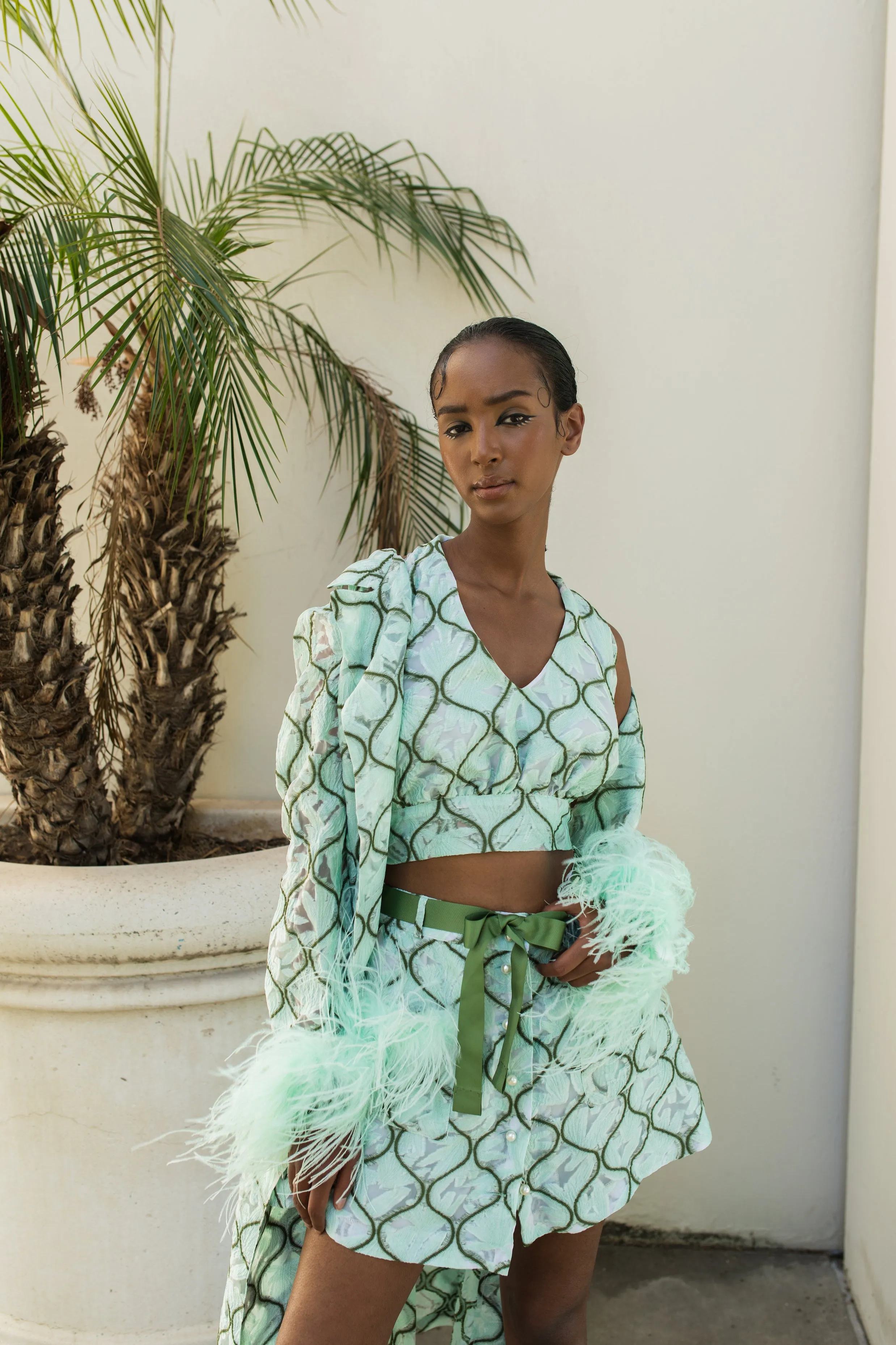 Mint Skirt With Feathers
