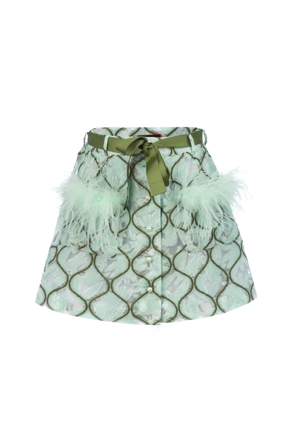 Mint Skirt With Feathers