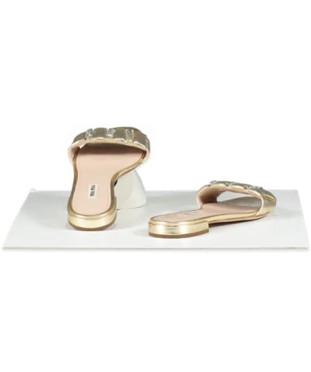 Miu Miu Metallic Gold Oversize Crystal Mordoré Mules UK 4.5 EU 37.5 👠