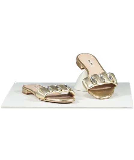 Miu Miu Metallic Gold Oversize Crystal Mordoré Mules UK 4.5 EU 37.5 👠