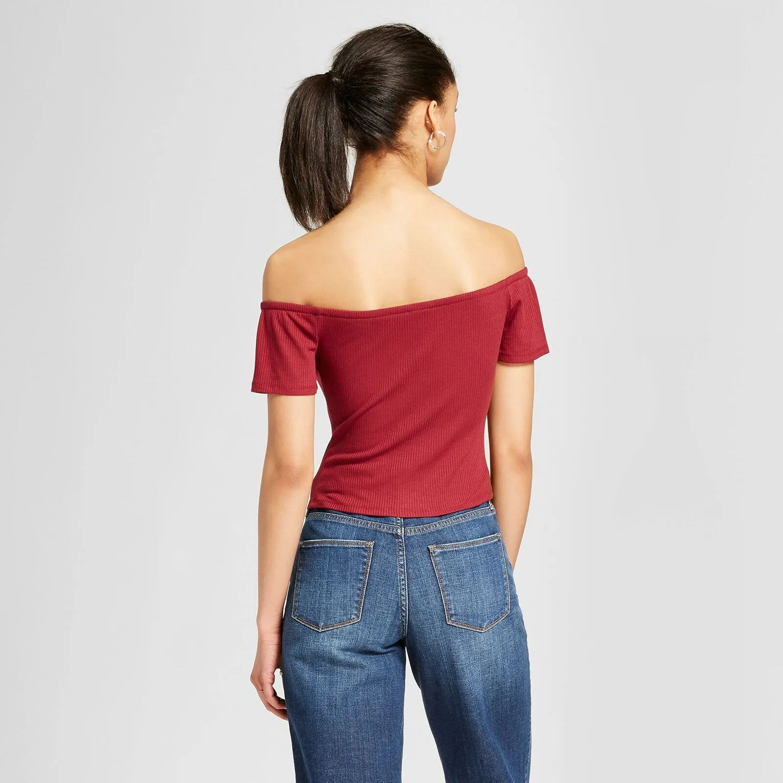 Mossimo Women's Short Sleeve Off the Shoulder Bardot Ribbed Top