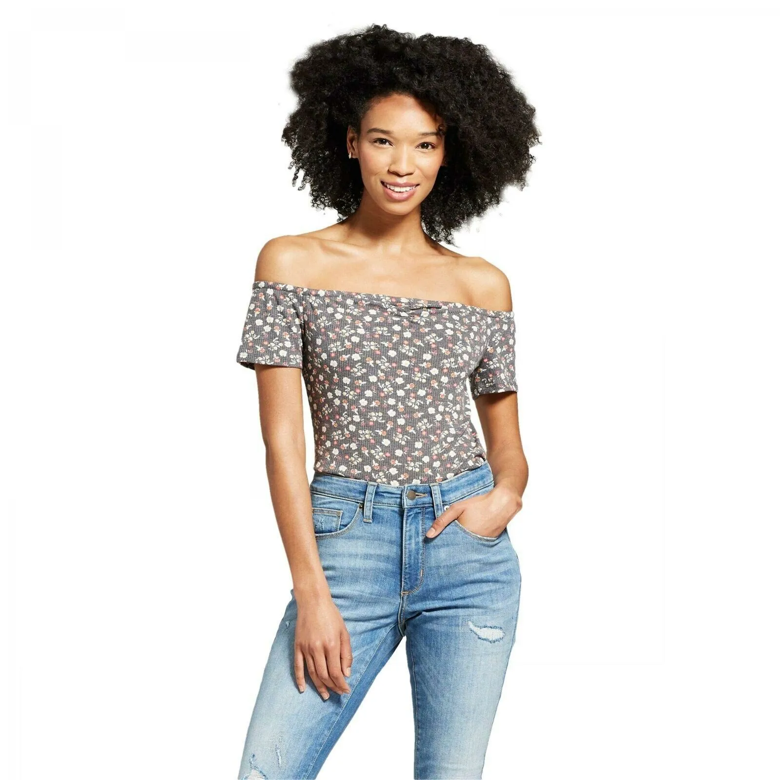 Mossimo Women's Short Sleeve Off the Shoulder Bardot Ribbed Top