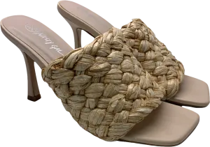 Nasty Gal Beige Raffia Square Toe Heeled Mules UK 3 EU 36 👠