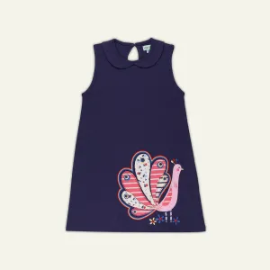 Navy Peacock Applique Dress