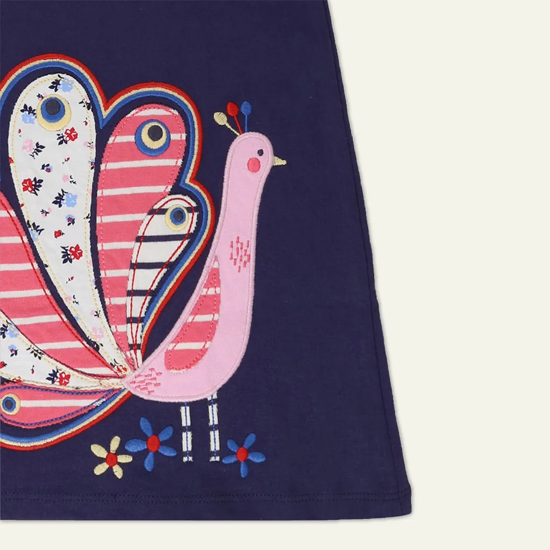 Navy Peacock Applique Dress