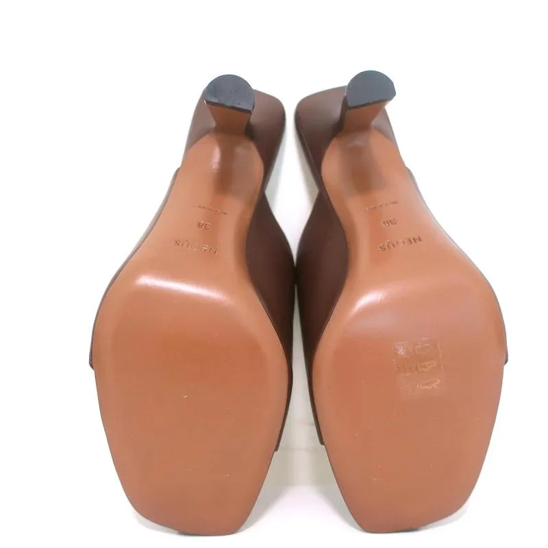 Neous Jumel Mules Chocolate Leather Size 38 Cutout-Toe Heels NEW