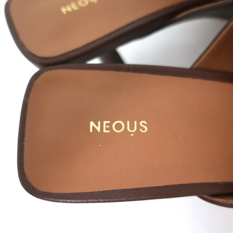 Neous Jumel Mules Chocolate Leather Size 38 Cutout-Toe Heels NEW
