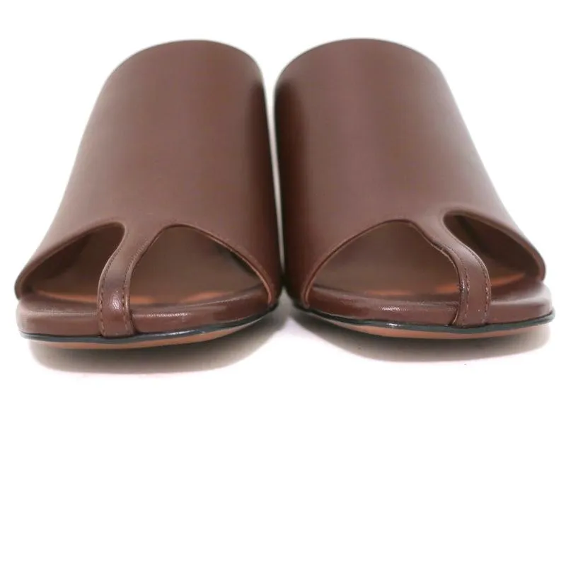 Neous Jumel Mules Chocolate Leather Size 38 Cutout-Toe Heels NEW