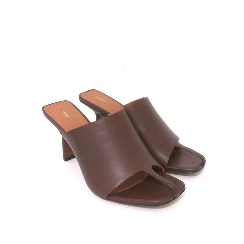 Neous Jumel Mules Chocolate Leather Size 38 Cutout-Toe Heels NEW