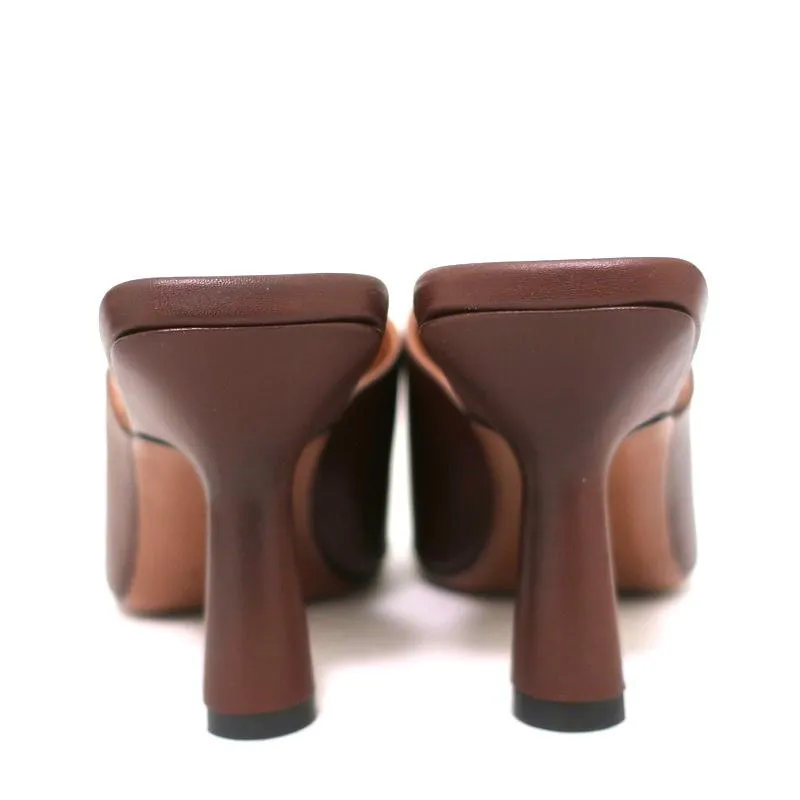 Neous Jumel Mules Chocolate Leather Size 38 Cutout-Toe Heels NEW