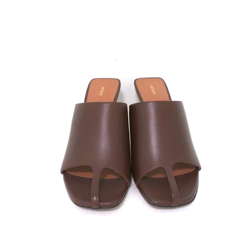 Neous Jumel Mules Chocolate Leather Size 38 Cutout-Toe Heels NEW