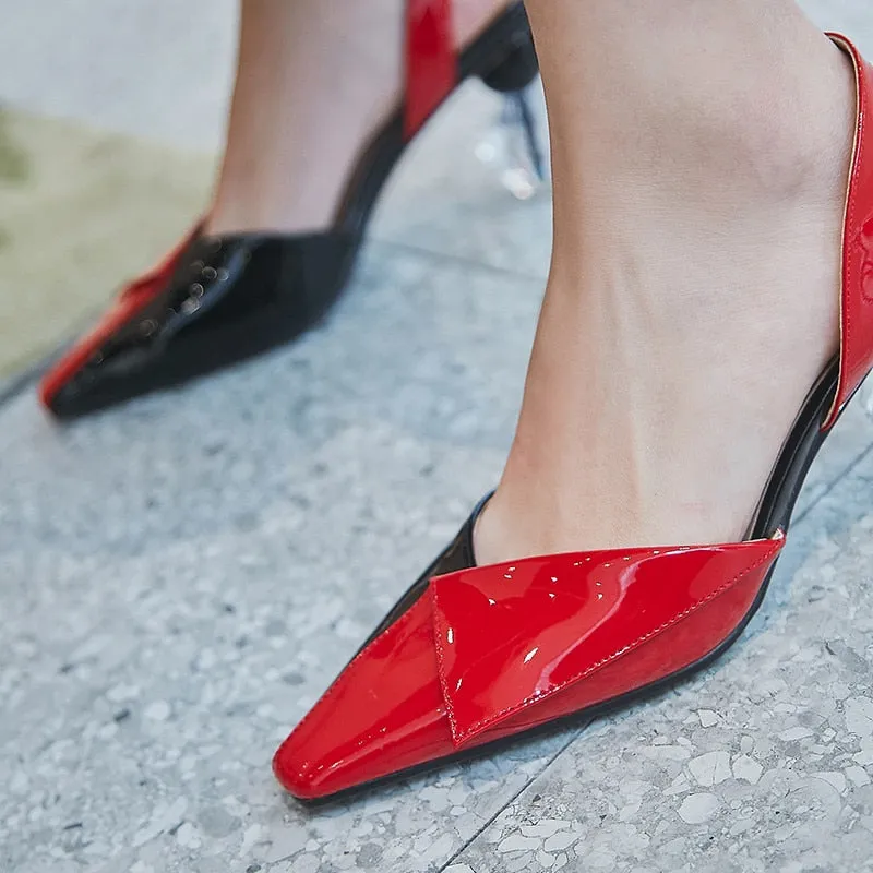 new arrival unique high heels sandals women patent leather shoes slip on summer sandals party wedding shoes woman