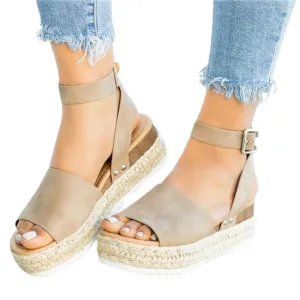 New COOLL Platform Wedge Faux Leather Ankle Strap Open Toe Women Sandals Shoes for Daily Life, Sz 7