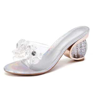 New Fashion PVC Jelly Sandals for Women Crystal-Adorned Peep Toe High Heel Shoes Crystal Transparent Heel Sandals Slippers