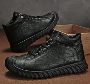NEW High Top Plus Velvet Pu Leather Casual Shoes, Men's Winter Trendy Work Shoes, Warm - Sz 11 (44)