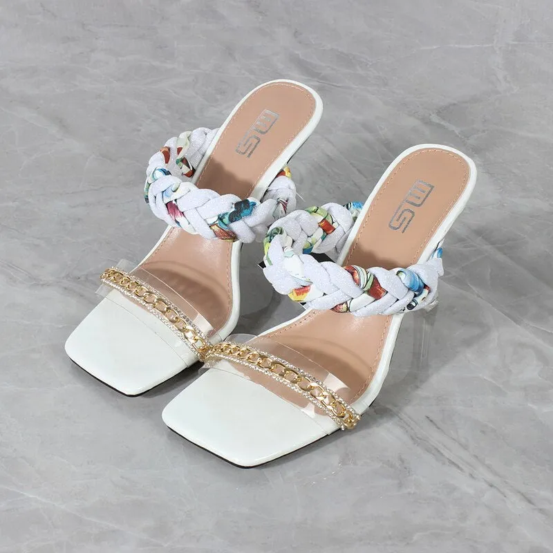 New One-character Chain Color Matching Braided Belt High Heel