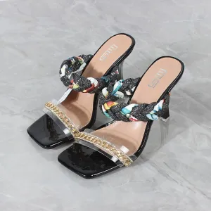 New One-character Chain Color Matching Braided Belt High Heel