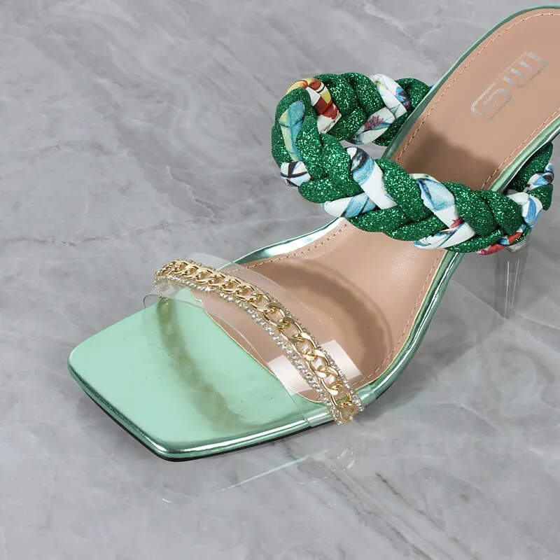 New One-character Chain Color Matching Braided Belt High Heel