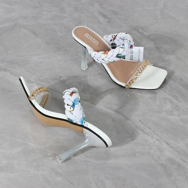 New One-character Chain Color Matching Braided Belt High Heel