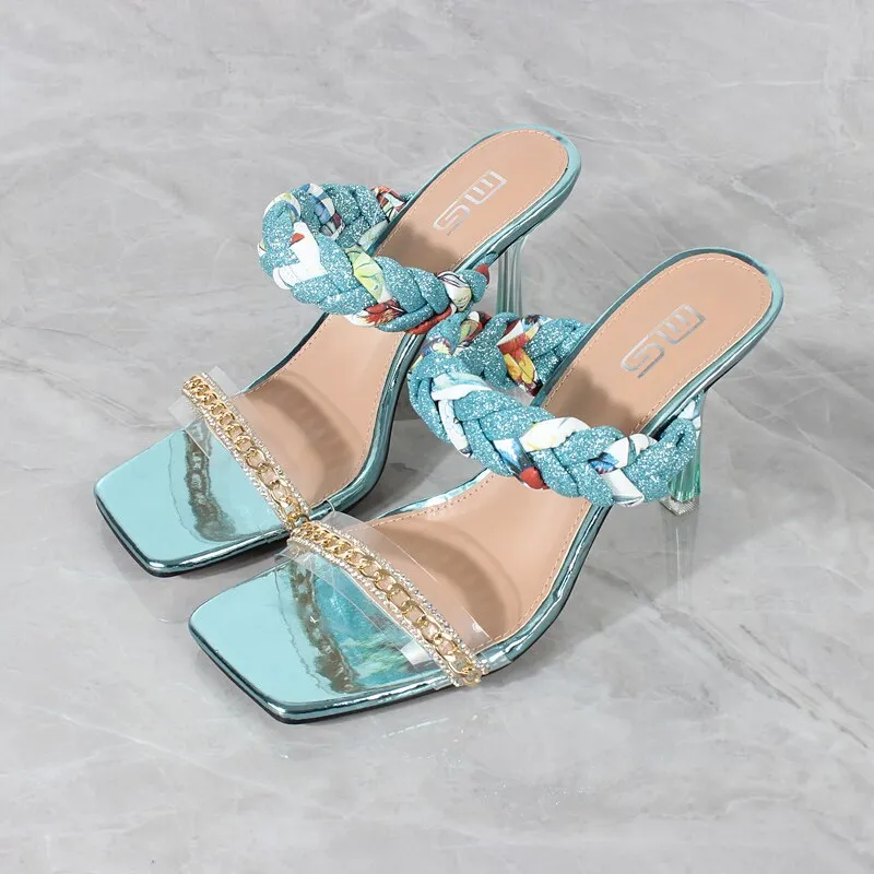 New One-character Chain Color Matching Braided Belt High Heel