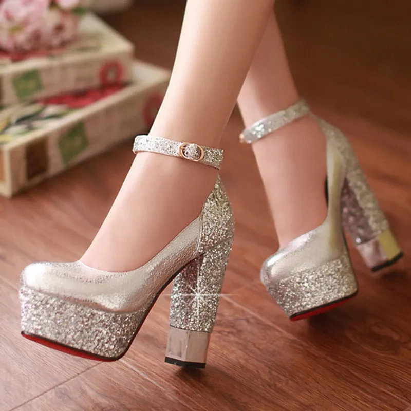 New Top Quality Large Size 32-42 Bling Upper Pumps Shoes Women High Heels Sexy Party Wedding Bride Shoes Woman