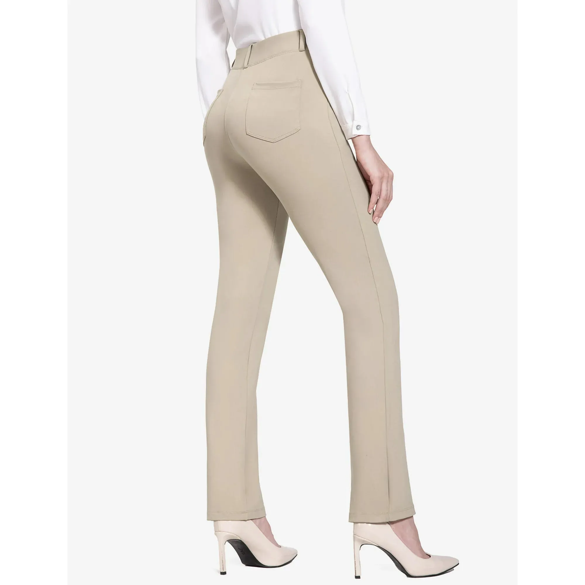 New with tags! BALEAF Women's Khaki Yoga Dress Stretchy Pants Work Flare Casual Business Pants with Pockets Sz 2X, 31" Inseam Retails $60 