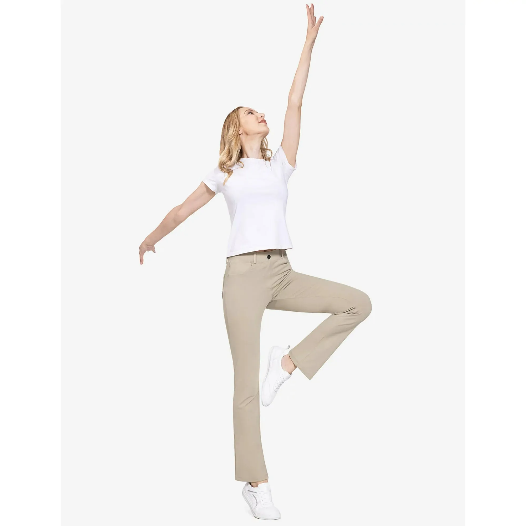 New with tags! BALEAF Women's Khaki Yoga Dress Stretchy Pants Work Flare Casual Business Pants with Pockets Sz 2X, 31" Inseam Retails $60 