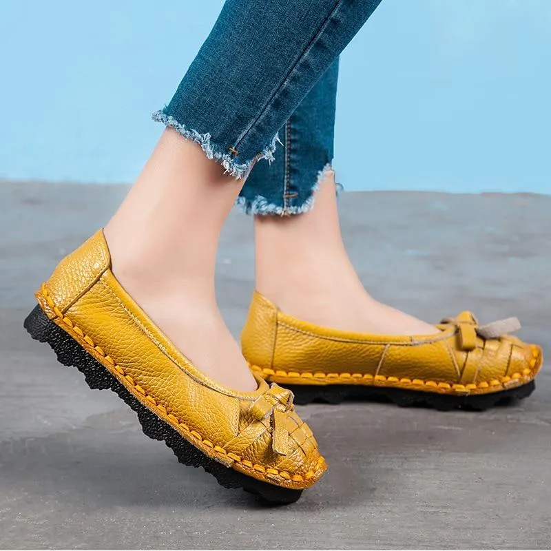 New Women Flats Genuine Leather Shoes Women Casual Shoes Retro Flower Flat Women Shoes
