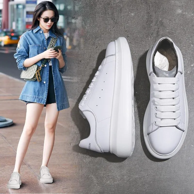 new  women sneakers genuine leather platform luminous shoes