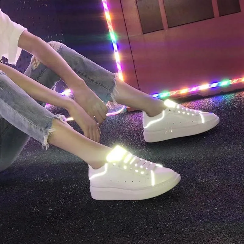 new  women sneakers genuine leather platform luminous shoes