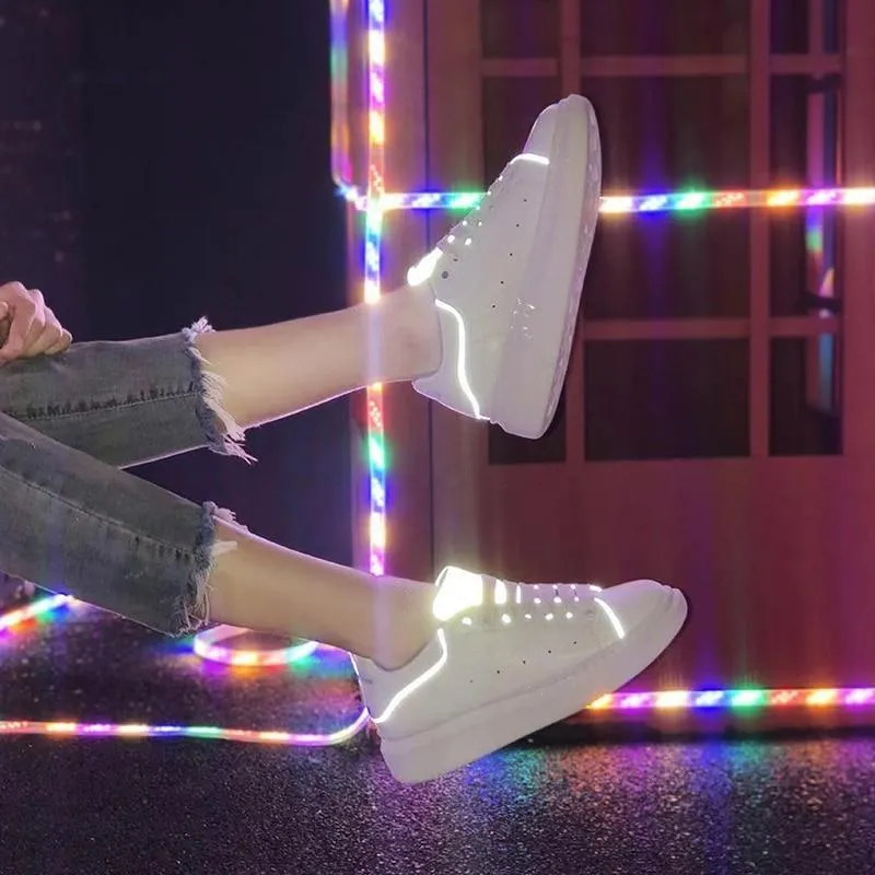 new  women sneakers genuine leather platform luminous shoes