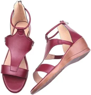 NEW Women's Fashion Wedge Sandals Comfort Rome Pedic Open Toe PU Leather Sandals Ladies Summer Walking Sandals for Outdoor Sport Beach Traveling Flip Flops, Burgundy, Sz 9
